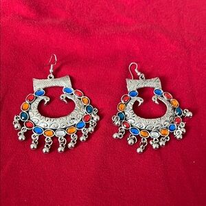 Silver Multicolor Ethnic Earrings